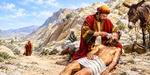 El Buen Samaritano nos recuerda el Mandamiento de Nuestro Señor Jesucristo: "Amarás al Señor, tu Dios, de todo tu corazón, y de toda tu alma, y de todo tu entendimiento. Este es el mayor y el primer mandamiento. El segundo es semejante a este: Amarás a tu prójimo como a ti mismo. De estos dos mandamientos se sustenta toda la Ley y los Profetas"