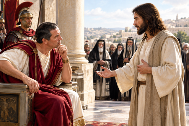 Dijo Pilatos a Jesús: ¿Eres tú el Rey de los judíos? Respondió Jesús: ¿Dices tú eso por cuenta propia, o te lo han dicho otros de Mí? Replicó Pilatos: ¿Qué? ¿Acaso soy yo judío? Tu nación y los pontífices te han entregado a mí. ¿Qué has hecho? Respondió Jesús: Mi Reino no es de este mundo. Si de este mundo fuese mi reino, mis vasallos me habrían defendido para que no cayese en manos de los judíos. Pero mi Reino no es de aquí. Le replicó Pilatos: ¿Con que tú eres Rey? Respondió Jesús: Tú lo dices: Yo soy Rey. Yo para esto nací, y para esto vine al mundo; para dar testimonio de la Verdad. Todo aquel que pertenece a la Verdad escucha mi voz.