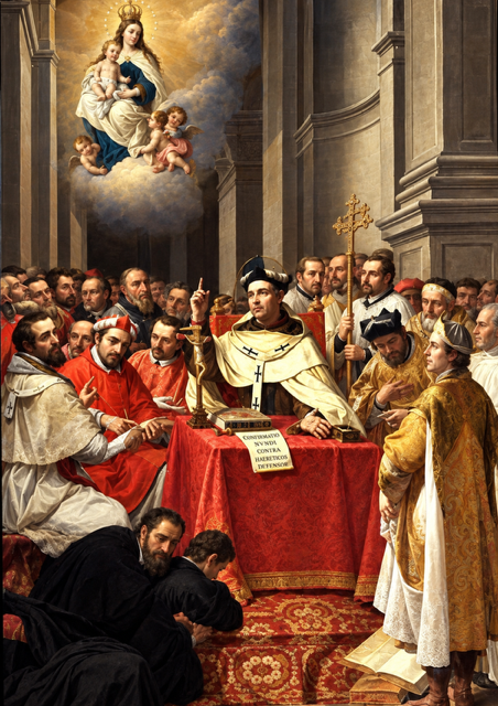 La historia del dogma en torno a la Santísima Virgen como Madre de Dios se remonta al siglo V, cuando San Cirilo de Alejandría (quien era el Patriarca de la Iglesia de Alejandría), tiene que salir en defensa de la Maternidad Divina de María para contrarrestar la herejía proferida por Nestorio (Patriarca en ese momento de la capital oriental del Imperio Romano, Constantinopla). San Cirilo lleva a cabo una defensa magistral de la Fe Católica y lo afirmado por Nestorio es reprobado como contrario a la misma. 