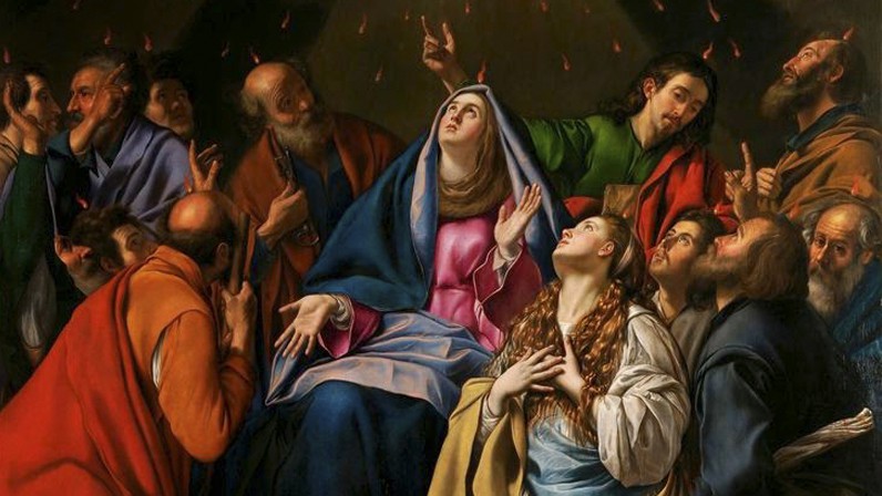 En el Domingo de Pentecostés, la Iglesia celebra la primera manifestación del Espíritu Santo a los Discípulos de Jesucristo. En efecto, Jesús había establecido los fundamentos de la Iglesia en el curso de Su Vida apostólica, y le había comunicado sus poderes después de resucitar. Pero el Espíritu Santo debía completar la formación de los Apóstoles y revestirlos de la fuerza de lo alto.
