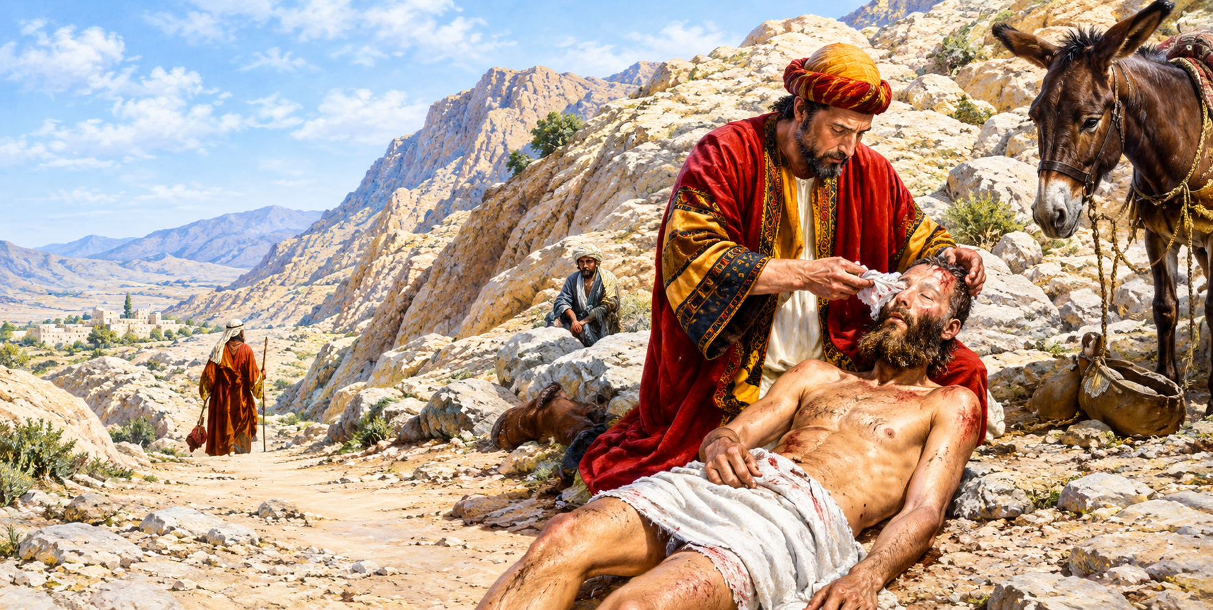 El Buen Samaritano nos recuerda el Mandamiento de Nuestro Señor Jesucristo: "Amarás al Señor, tu Dios, de todo tu corazón, y de toda tu alma, y de todo tu entendimiento. Este es el mayor y el primer mandamiento. El segundo es semejante a este: Amarás a tu prójimo como a ti mismo. De estos dos mandamientos se basan toda la Ley y los Profetas"