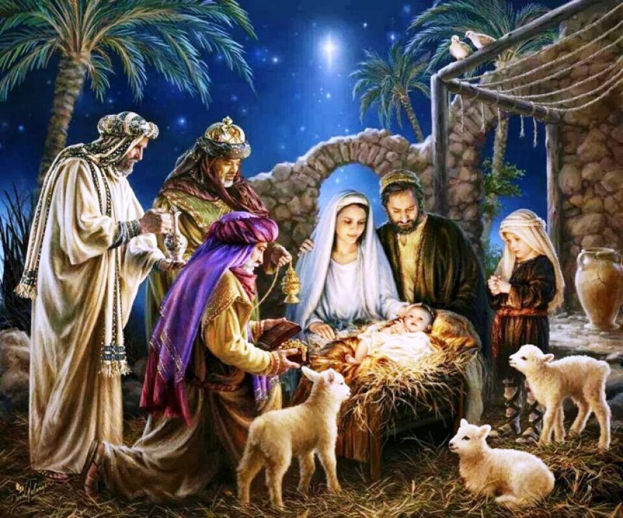 Entraron en la casa, vieron al niño con María, su madre, y cayendo de rodillas lo adoraron; después, abriendo sus cofres, le ofrecieron regalos: oro, incienso y mirra.